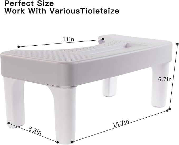 Detachable Toilet Foot Stool for Adults & Kids | Anti-Slip Squatting Step | 15.7" Long x 6.7" Tall | Ergonomic Bathroom Poop Stool for Better Bowel Movement | Fits Most Toilets