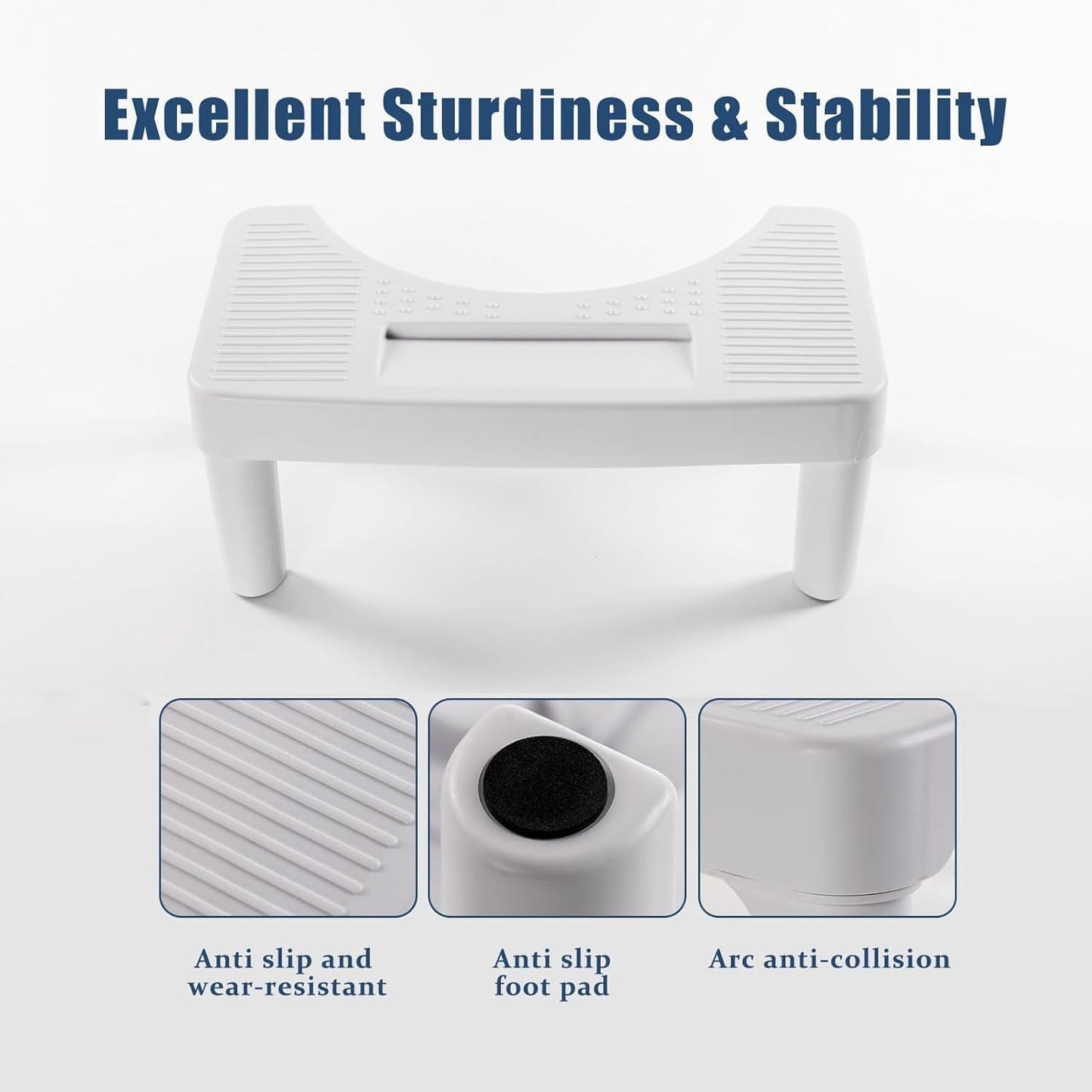 Ergonomic Toilet Foot Stool – Anti-Slip Plastic Potty Step Stool for Adults & Kids, U-Shaped Design, Stable & Safe for Bathroom Use