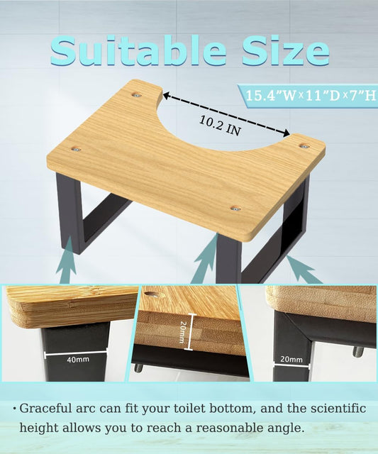 Ergonomic Wood Grain Toilet Foot Stool with Metal Frame – U-Shaped Squatting Stool for Bathroom, Non-Slip, Space-Saving, Sturdy Design