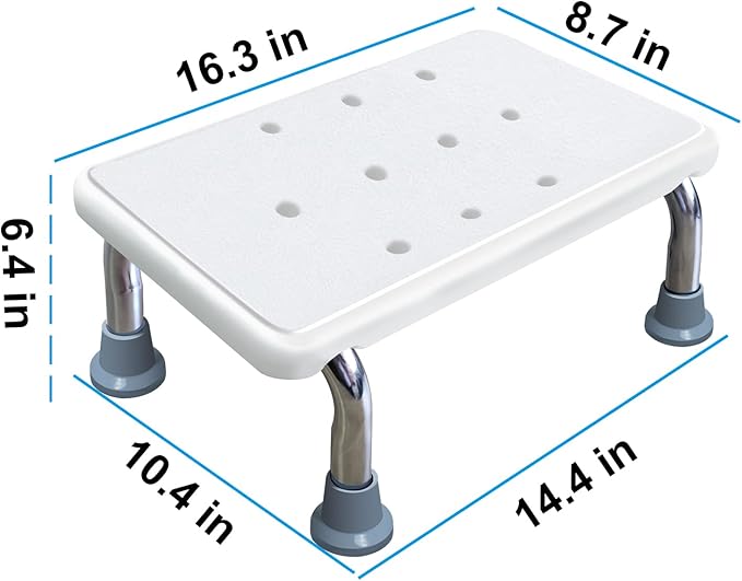 Multi-Purpose Toilet Stool – Anti-Slip Bathroom Step with Stainless Steel Legs, Drain Holes & Rubber Feet for Elderly, Kids, Daily Use (16.3×8.7×6.4in)