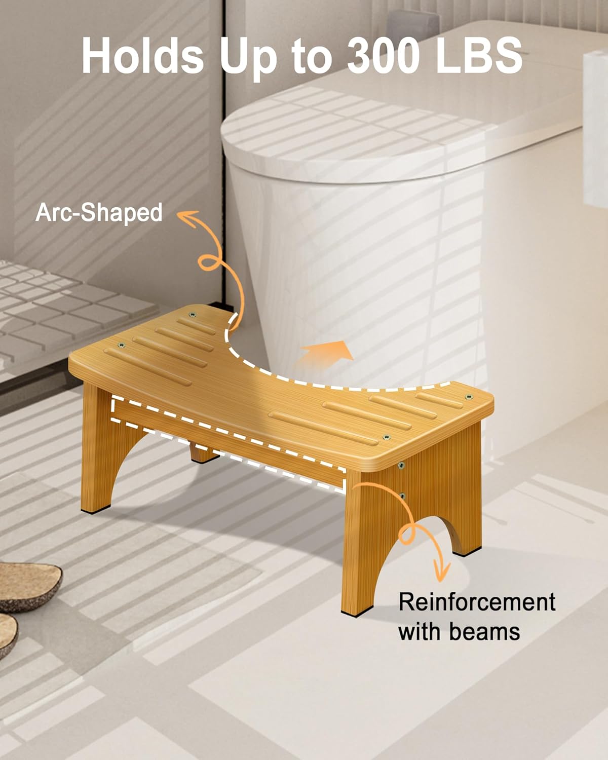Wood Grain Toilet Stool – Ergonomic Bathroom Squatting Step for Adults & Kids, Fits Standard Toilets (15.4” Wide, 6.5” Height)