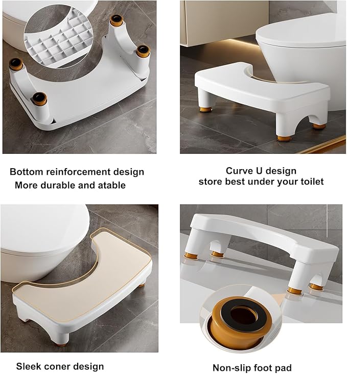 Adjustable Height Toilet Stool – Anti-Slip Ergonomic Squatting Footstool for Adults & Kids, U-Shaped Space-Saving Design (43cm Long)