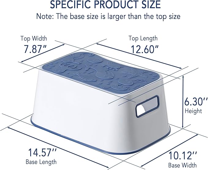 Kids Toilet Stool – Anti-Slip Wide Plastic Step Stool for Toddlers, Bathroom Training Aid with Handles, Stable & Portable (14.57×10.12×6.3in)