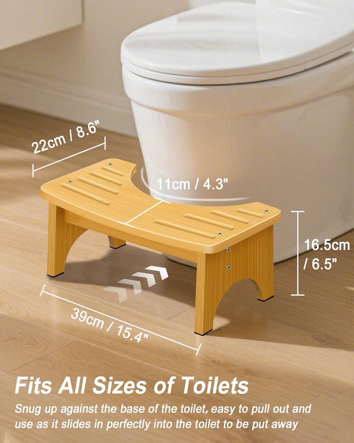 Wood Grain Toilet Stool – Ergonomic Bathroom Squatting Step for Adults & Kids, Fits Standard Toilets (15.4” Wide, 6.5” Height)
