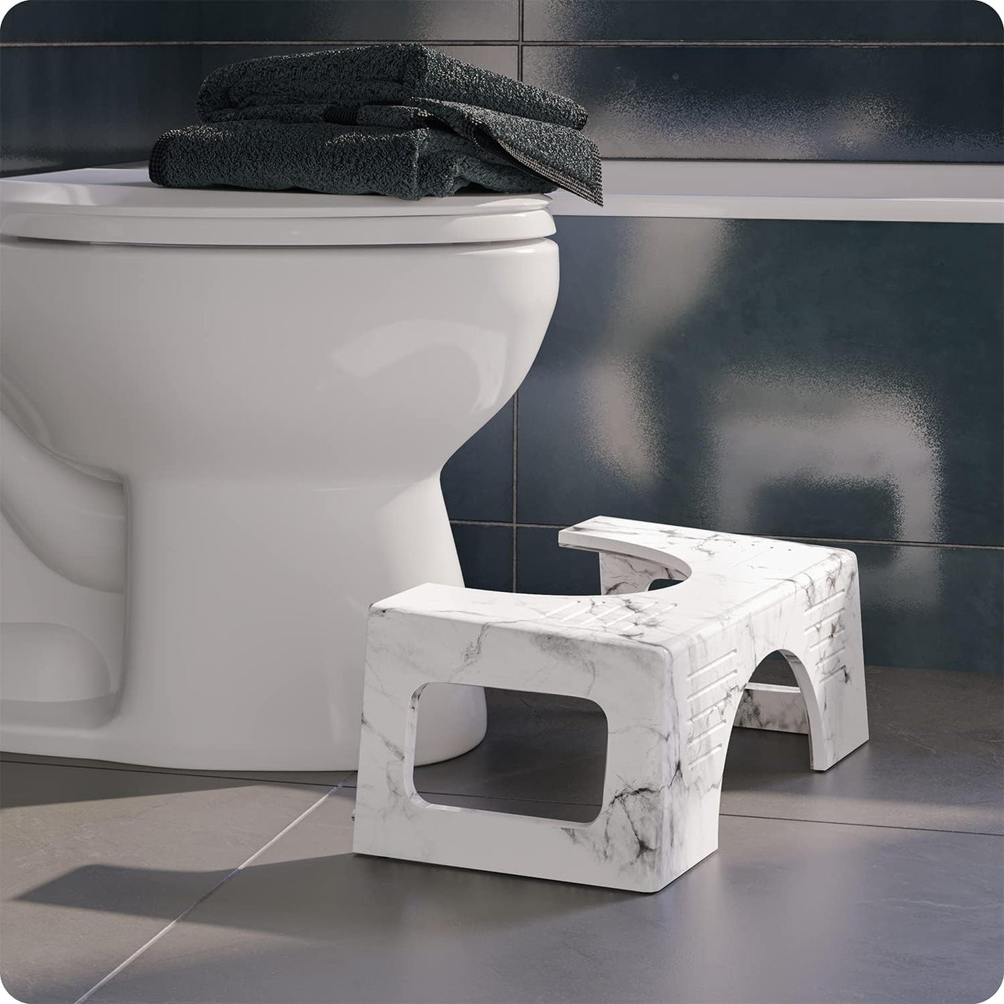 Marble Pattern Toilet Stool – Ergonomic Anti-Slip Bathroom Foot Rest for Adults & Kids