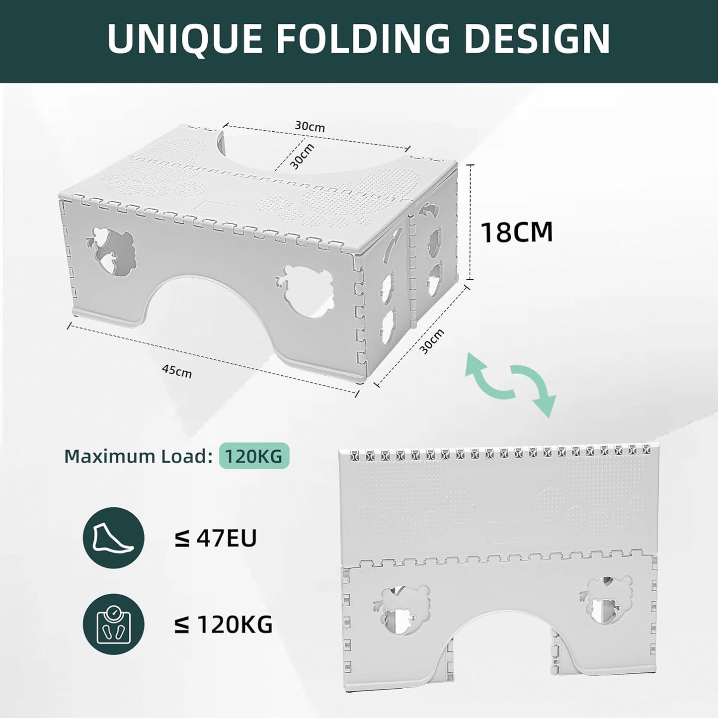 Foldable Toilet Stool for Adults & Kids – Ergonomic Squatting Step Stool, Anti-Slip, Heavy Duty, Portable Bathroom Aid (45×30×18cm)