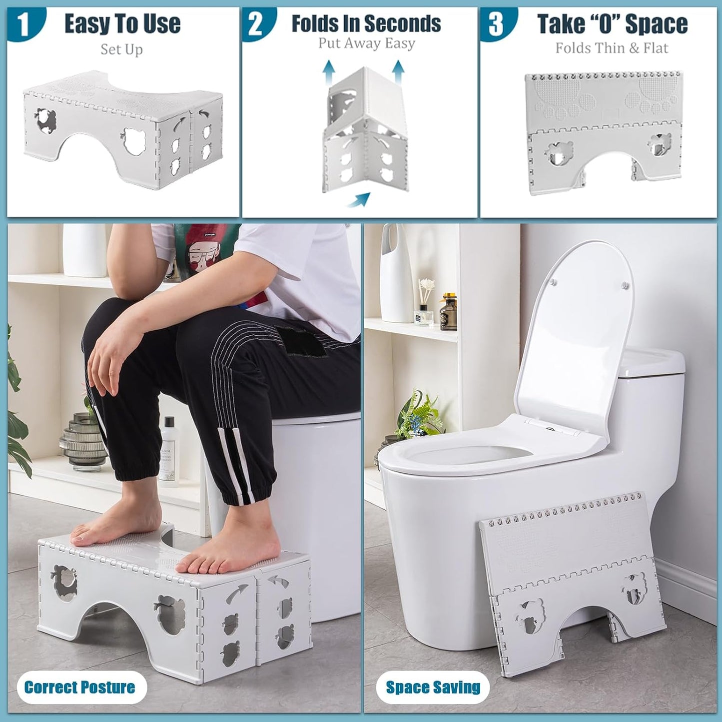 Foldable Toilet Stool for Adults & Kids – Anti-Slip Squatting Aid Footstool, Space-Saving Ergonomic Bathroom Step (45×30×18cm)