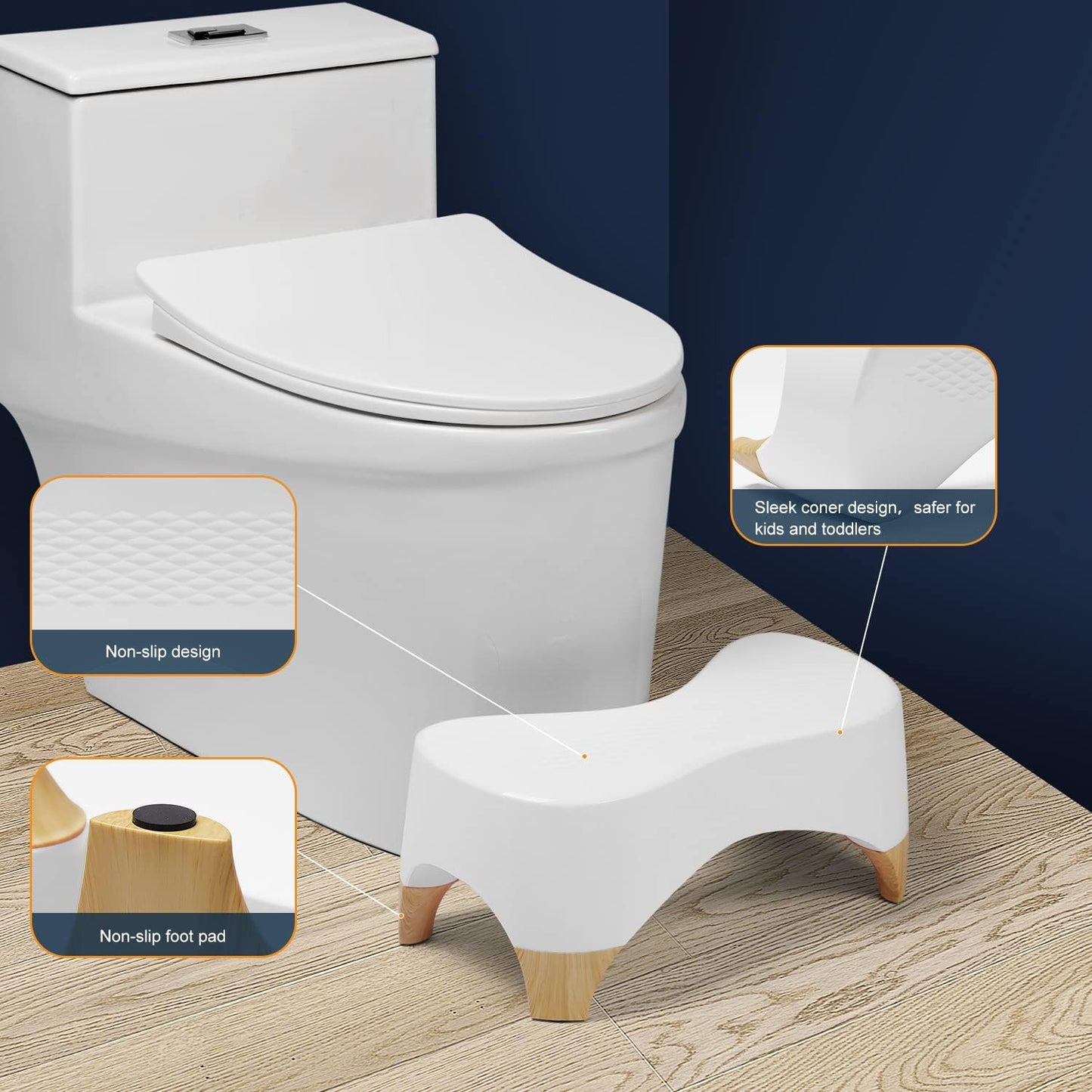 Ergonomic Toilet Foot Stool | Anti-Slip Squat Bathroom Step for Adults & Kids | 16.54" Wide, 7" High | Natural Posture Support for Healthy Bowel Movement