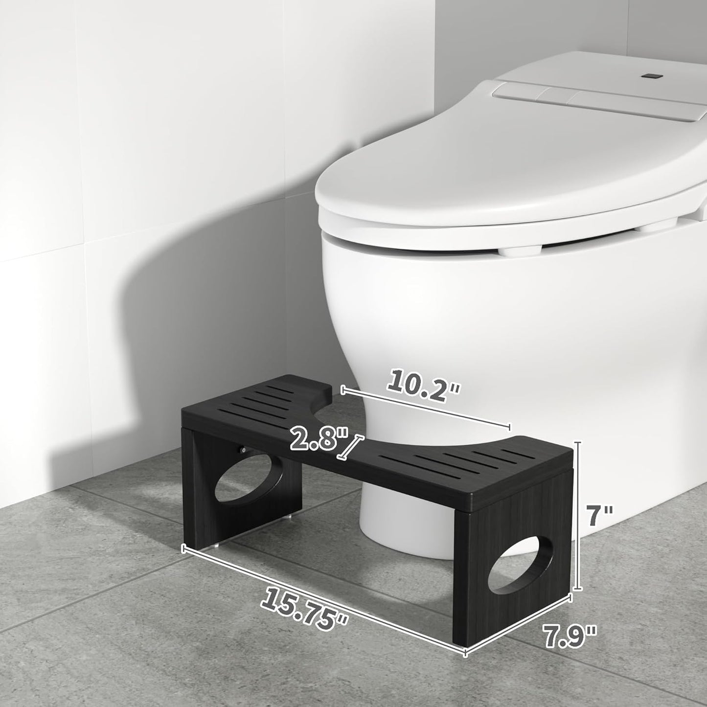 Ergonomic Black Toilet Foot Stool – Anti-Slip Bathroom Squatting Stool with U-Shaped Design for Adults, Space-Saving & Stable