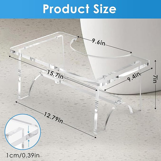 Clear Acrylic Toilet Stool – 7" Height Bathroom Squatting Aid, Ergonomic U-Shape, Modern Transparent Design (15.7×9.4×7in)
