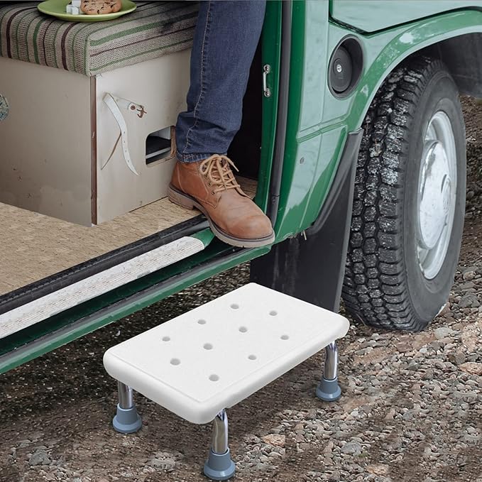 Multi-Purpose Toilet Stool – Anti-Slip Bathroom Step with Stainless Steel Legs, Drain Holes & Rubber Feet for Elderly, Kids, Daily Use (16.3×8.7×6.4in)