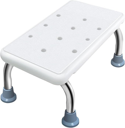 Multi-Purpose Toilet Stool – Anti-Slip Bathroom Step with Stainless Steel Legs, Drain Holes & Rubber Feet for Elderly, Kids, Daily Use (16.3×8.7×6.4in)