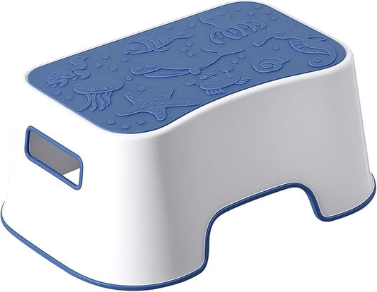 Kids Toilet Stool – Anti-Slip Wide Plastic Step Stool for Toddlers, Bathroom Training Aid with Handles, Stable & Portable (14.57×10.12×6.3in)