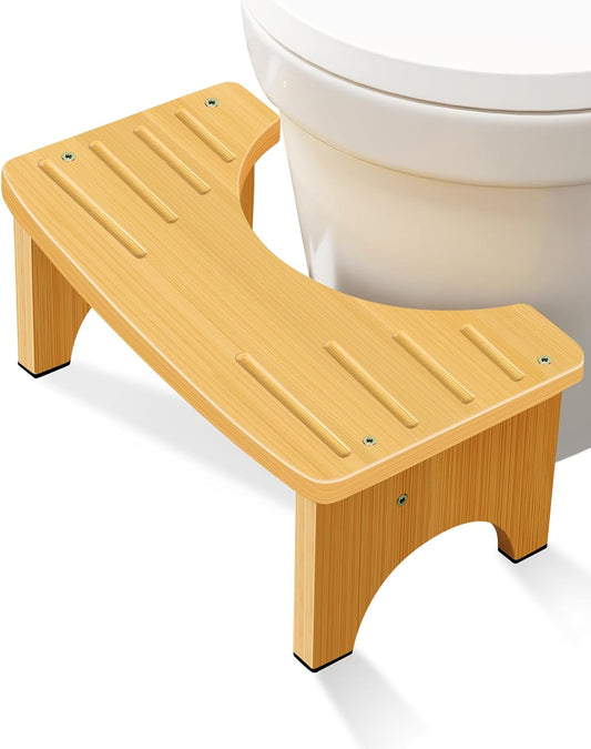 Wood Grain Toilet Stool – Ergonomic Bathroom Squatting Step for Adults & Kids, Fits Standard Toilets (15.4” Wide, 6.5” Height)