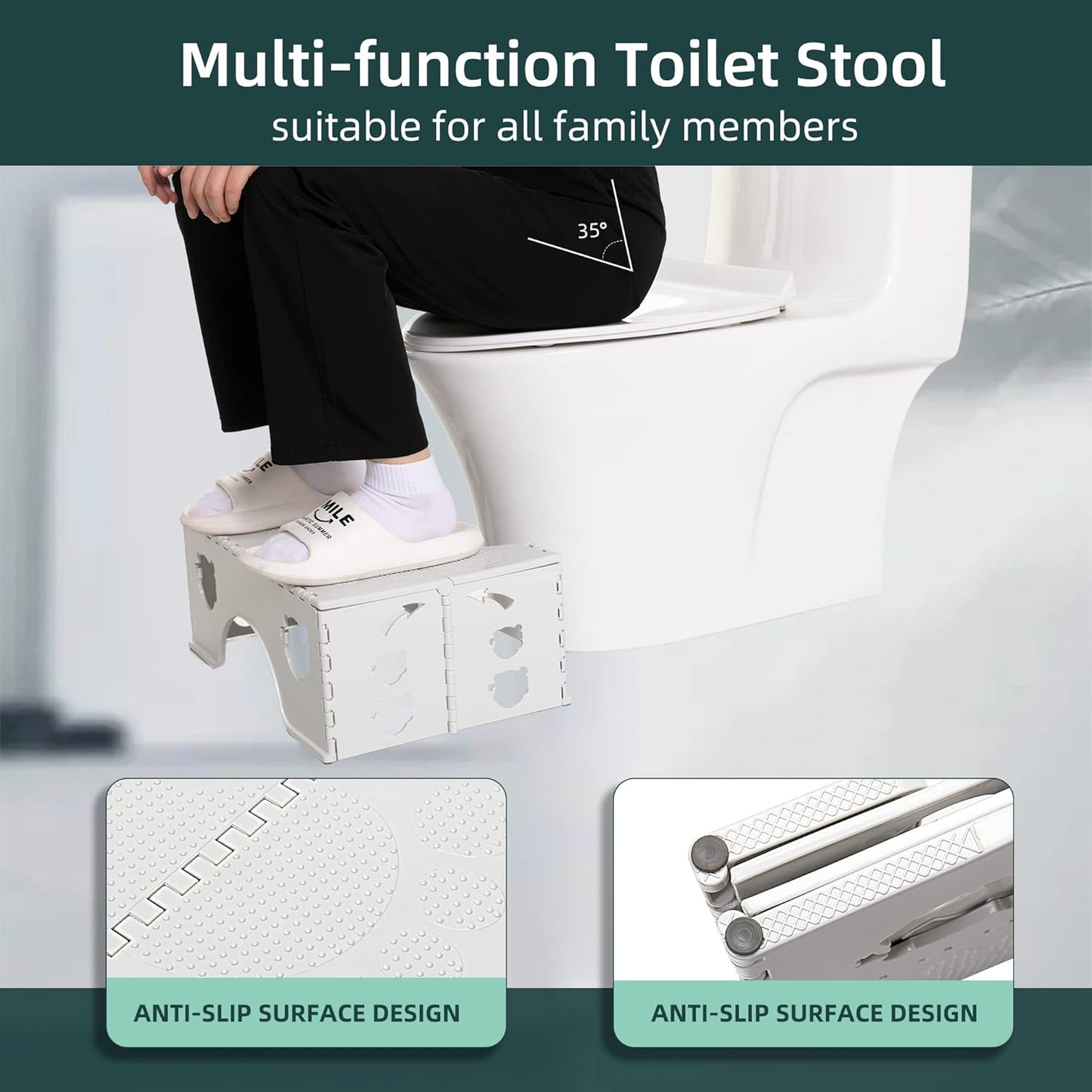 Foldable Toilet Stool for Adults & Kids – Ergonomic Squatting Step Stool, Anti-Slip, Heavy Duty, Portable Bathroom Aid (45×30×18cm)